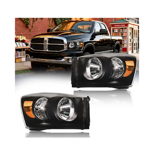 Headlight Assembly, Headlights Kit Compatible with 2006-2008 Dodge Ram 1500/2006-2009 Ram 2500 3500(Fits Models with Halogen Headlamps Only) Replacement Headlamp Black Housing Amber Reflector