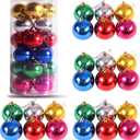 40mm 24ct Christmas Balls Ornaments Christmas Decorations for Home Christmas Tree Ornaments Shatterproof Plastic Christmas Ball Ornaments Festive Party Pendant Room Decor (6 Colors Mixed/4 cm)