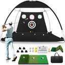 10x7FT Golf Net with Foldable Tri-Turf Practice Mat, All-in-1 Golf Hitting Aid with Scoreboard & Target, Chipping Training Nets for Backyard Driving, Ideal Gifts for Men Dad Husband Boys