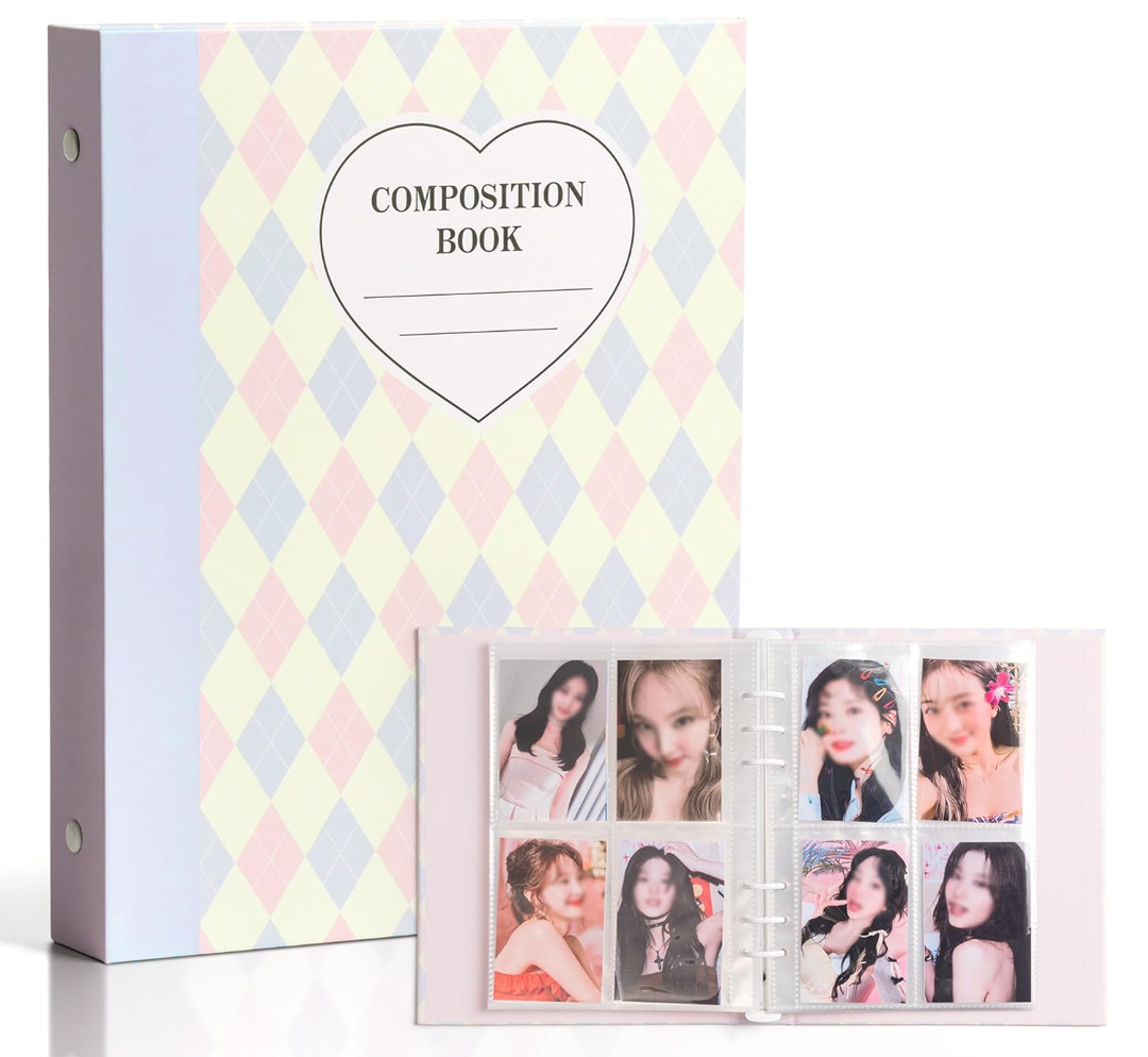 Kpop Photocard Binder, 6 Ring Photocard Holder Collector Album with 240 Card Slots, 30 Double-Sided Photocard Sleeves, A5 Binder for Organizing K-pop Trading Cards (Purple square grid)