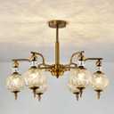 Piepooye Vintage Gold Sputnik Chandelier 6 Lights Crystal Adjustable Hanging Ceiling Light Fixture Antique Large Pendant Lighting with Glass Globe Shade for Living Room Dinning Room Bedroom Kitchen
