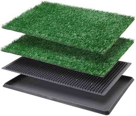 LOOBANI Dog Grass Pad with Tray - Dog Litter Box - Indoor Potty for Apartment and Patio Training - with 2 Packs Grass Pee Pads for Replacement, 16×20 Inch