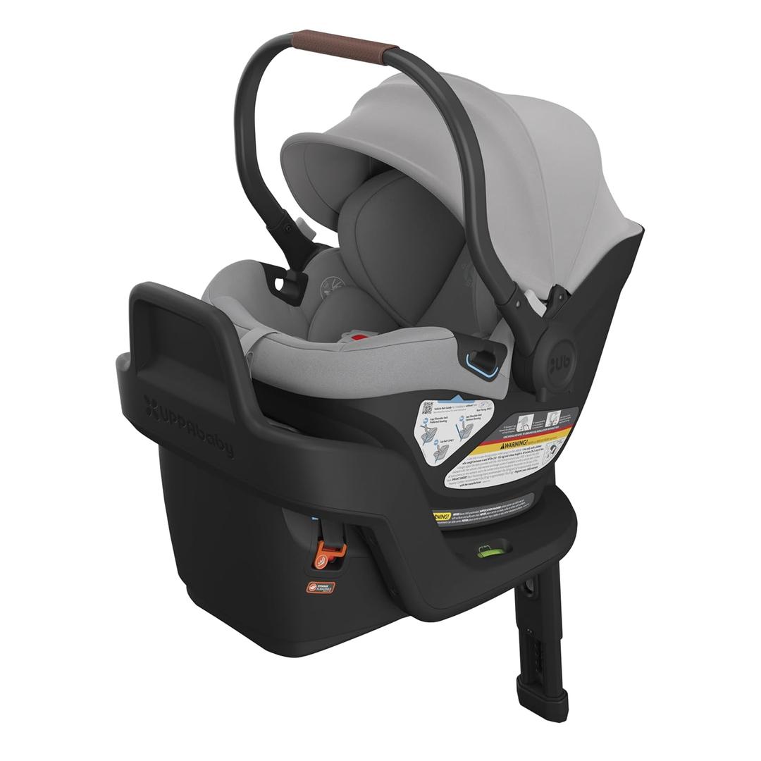 UPPAbaby Aria Lightweight Infant Car Seat/Just Under 6 lbs for Easy Portability/Base with Load Leg + Infant Insert Included/Direct Stroller Attachment/Anthony (Grey/Chestnut Leather), MFD: 01/22/2025
