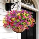 Roberly Artificial Hanging Flowers for Outdoors with Hanging Basket Fake Silk Flowers Plastic Faux Plants UV Resistant for Spring Summer Front Porch Porch Patio Garden Home Decor, Mixed Color