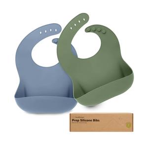 KeaBabies 2-Pack Silicone Baby Bibs for Eating - Sturdy Food-Grade Silicone Bibs for Babies Girl, Boy, Large Food Catcher, Clean & Put On Easily, Waterproof Toddler Feeding Essentials (Slate)