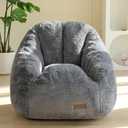 MAXYOYO Kids Bean Bag Chair, Comfy Bean Bag Sofa with Back Support, Faux Fur Cute Chair for Boys and Girls, Stuffed Floor Sofa for Nursery, Bedroom, Grey, Standard