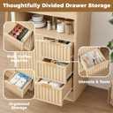 Coffee Bar Cabinet with Storage, Fluted Buffet Sideboard Cabinet with 3 Drawers & Adjustable Shelf, Rounded Edge Modern Storage Cabinet for Dining Room, Kitchen, Living Room, Entryway, Oak
