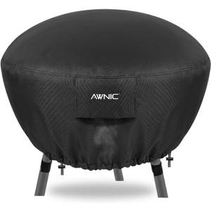 AWNIC Fire Pit Cover Round 36 inch Waterproof Windproof Outdoor Patio Firepit Cover with 500D Fade-Resistant Oxford Cloth, Dual-Sided Adjustable Drawstring & Hook and Loop