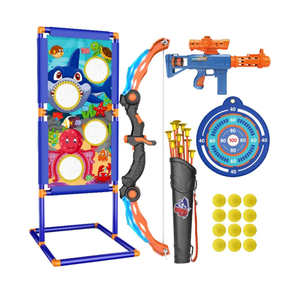 Kids Bow and Arrow Set, 2 in 1 Shooting Game with LED Light Up Archery Toy, Foam Balls, Suction Cup Arrows, Target, Quiver, Indoor Outdoor Toys for Kids Boys Girls Gifts