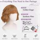 BARSDAR Natural Red Short Wavy Wig with Bangs - Short Wavy Ginger Auburn Wig for Women - Curly Wavy Textured French Bob Wigs with Bangs Soft Synthetic Natural Looking Face-Framing Daily