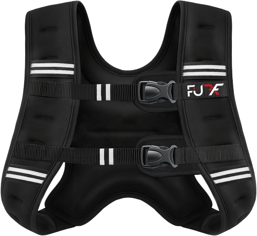 FUFF Weighted vest woman - 5lb/12lb/10lb/15lb/20lb/25lb/30lb Weights with Reflective Stripe, Weighted Vest for Men Women Strength Training Running Walking Jogging (Black)