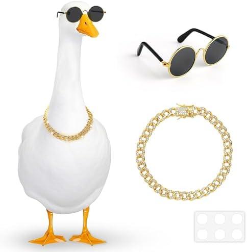 AMZVALU Porch Goose Outfits, Chain Collar and Sunglasses for 17"/23" Plastic Porch Goose Statue, Funny Costume for Lawn Outdoor Garden Yard Decoration and Pet Cosplay Party, 2 Pack