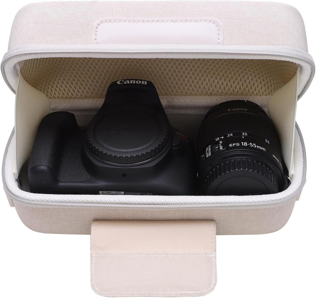 Camera Case for Canon EOS Rebel T7, R100, R50, R6 Mark II, T6, R50 V, R5 Mark II, RP, R8, 5D Mark IV, R7 Cameras and 18-55mm Lens with Shoulder Strap, Beige Travel Camera Bag