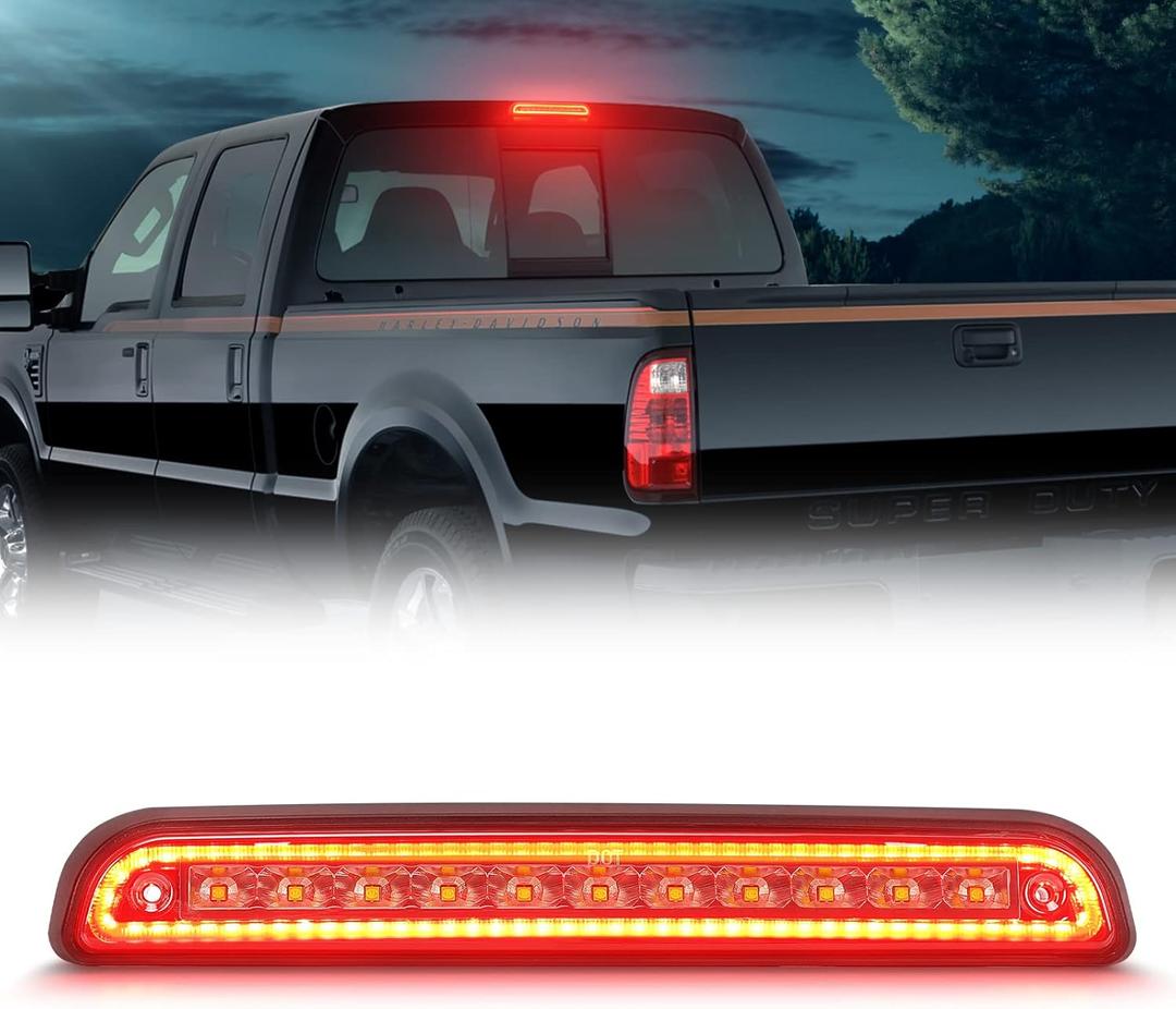 LED Third 3rd Brake Light, fit for 1992-1997 Ford F150 F250 F350, High Mount Stop Light Red/White Rear Cargo Light,Smoked Lens