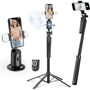 Auto Face Tracking Selfie Stick Tripod for iPhone with Light,360 Rotation that Follows Your Movement, 70.9" Phone Camera Tripod Stand with Remote for Content Creator Vlog Live Stream Video Recording