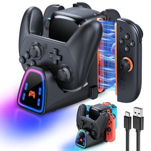 9 In 1 Controller Charging Dock for Nintendo Switch 2/Switch 1/OLED Controller, Fast Charger Station for Joy Con 2&1 and Pro Controller 2&1, Charger Accessories with RGB Light