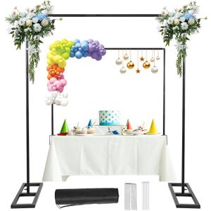 Square Backdrop Stand, 8.25FT Wedding Arch & Table Rod Stand with Clamps, Adjustable Photo Booth Background Kit, Metal (Bright Black)