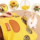 2 x ITANDME 4-Hole Rabbit Hay Feeder Bag with Zipper Top Hanging Rabbit Bags Breathable Fabric Guinea Pig Feeder Cute Shape Small Pet Hay Holder for Guinea Pig Bunny Chinchilla(Yellow Paw Print S)