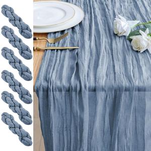 6PCS Table Runner Cheesecloth 10FT Dusty Blue Boho Gauze Cheese Cloth Rustic Sheer Table Runners for Wedding Bridal Baby Shower Party Decoration