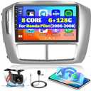 [8 Core+Android 15] 6+128G Car Stereo for Honda Pilot 2006 2007 2008, Wireless Carplay Android Auto, 9 Inch IPS Touch Screen Car Radio Bluetooth 5.0 GPS SWC FM RDS 5G WiFi DSP Free AHD Cam