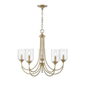 ML Lighting | Waddingham Collection | 22405-VB | Indoor 5 Light Chandelier in Vintage Brass with Clear Glass Shade | Kitchens, Dining Rooms, Living Rooms, Entryways, Hallways