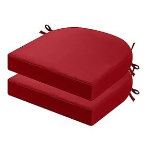 idee-home Outdoor Chair Cushions Set of 2, Thick 17" x 17" x 3" Patio Chair Cushions for Outdoor Furniture Waterproof with Ties, Outdoor Seat Cushion, Patio Chair Pads Dining Chair Red