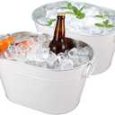 2PCS Galvanized Tub Ice Bucket for Parties, Thick Metal Galvanized Drink Buckets, Beverage Tub with Handles, Drink Bucket for Indoor & Outdoor Party (White)
