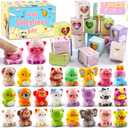 Valentines Day Gifts for Kids, Prefilled Valentines Box with 24PCS Animal Squishy Toys, Valentine Exchange Gifts for Boys Girls School Classroom