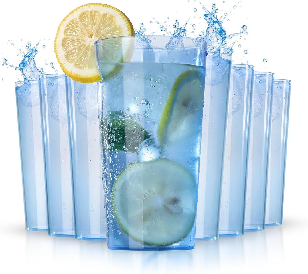 Liacere Plastic Drinking Glasses (Set of 12) 18 oz Highball Blue Reusable Plastic Glasses ColorsKitchen Water Glasses Cup, Bar Tumbler Glassware Set for Beer, Juice, Cocktail, Whiskey, Milk Blue