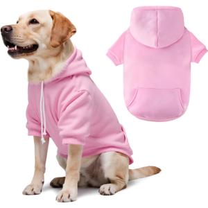 Dog Basic Hoodie Soft Dog Clothes Cold Weather Sweaters for Medium Large Dogs Cozy Fabric Warm Sweatshirt with Leash Hole (Pink, XXL (Back: 30.71",Chest:37", Neck: 27.56")) (XX-Large (55-80 lbs))