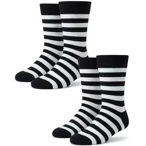 Syhood 2 Pairs Men's Dress Socks Combed Cotton Anti Odor Quick Dry Moisture Wicking Size 8-14 Crew Socks(Black and White Stripe)