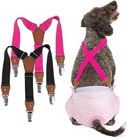 Pet Soft Dog Suspenders 2 Pieces Female Dog Diaper Suspenders for Dogs Diaper Keeper Suspender for Dog Skirt, Dog Dress (Black & Pink, S/M)