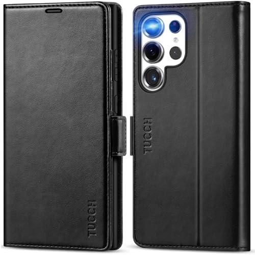 TUCCH Case Wallet for Galaxy S25 Ultra, Kickstand [RFID Blocking] Card Holder, Folio Magnetic PU Leather [TPU Shockproof Interior Case] Protective Folio Cover Compatible with Galaxy S25 Ultra, Black