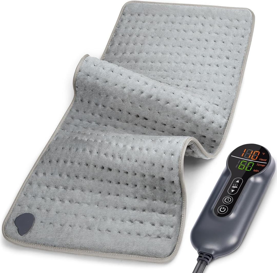 Heating Pad - Electric Heating Pad for Back Pain and Cramps Relief, Moist Heat Pad for Shoulder, Knee, Neck, 6 Heat Settings & Auto Shut Off and Machine Washable, 24" x 12" (Light Gray)