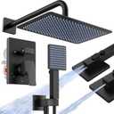 KES Black Shower Faucet Set with 12" Rectangle Rain Head, Shower Head System with 3-Modes Handheld Spray, Pressure-Balanced Anti-Scald Valve, XB6247S12-BK