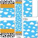 Vohado Cartoon Story Table Runner Cow Pattern Printed Check Birthday Party Decoration Blue Sky and White Cloud Dining Room Home Kitchen Island Decor