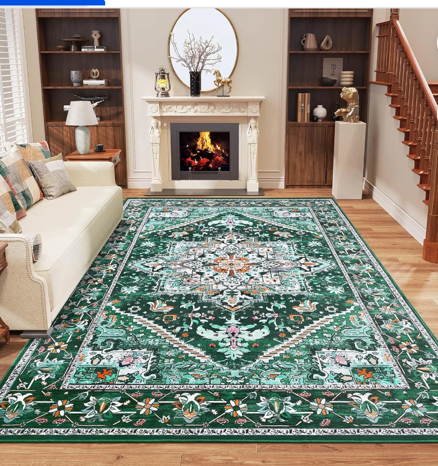 Vanmoos 8x10 Area Rugs for Living Room, Bedroom - Machine Washable, Non-Slip Bedside Rug, Large Soft Floor Carpet for Office, Dining Room, Farmhouse and Home Decor, Charm/Turquoise