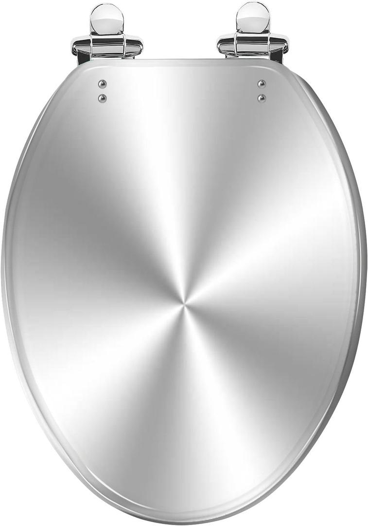 Elongated Toilet Seat Silver Resin Slow Quiet Close with Quick-Release Hinges Easy to Clean Install (18.5"x14.5", Multi9)