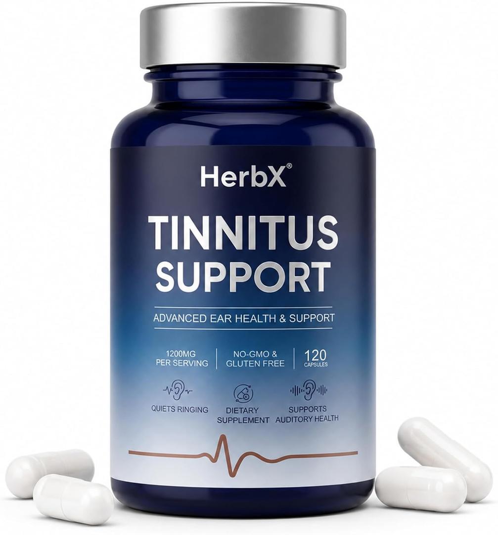 HerbX Tinnitus Support Ear Health Support, Gentle Formula, 120 Capsules