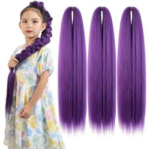 Pack of 2, CISINPO 24 Inch Dark Purple Braiding Hair, 3 Packs Pre Stretched Synthetic Extensions Smooth Yaki Braiding Hair for Long Twists and Box Braids (3 Packs, 210g)