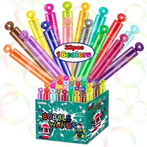 32Pcs 16 Colors Neon Mini Bubble Wands, Bubbles Party Favors for Kids, Bath Time, Summer Outdoor Indoor, Themed Birthday, Christmas Wedding