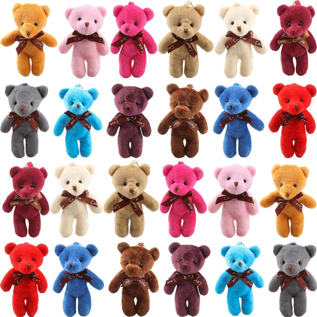 36 Packs 4.7 Inch Mini Teddy Bear Toy Plush Stuffed Bear Doll for Keychain Craft DIY Accessory Birthday Gifts Party Favors Supplies, 12 Colors