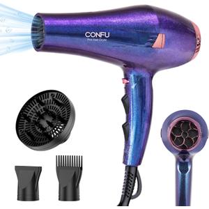CONFU Hair Dryer, Professional Ionic Salon Blow Dryer with Diffuser for Women and Men, 5X Fast Drying, Powerful and Quiet Hair Blow Dryer for Fast & Easy Styling (1875 Watts) (Purple)