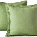 WINLIFE 100% Cotton Quilted Euro Sham Covers, 2 Pack Cotton 26'' x 26'' Pillow Covers, Soft and Breathable Euro Shams, Square Pillow Shams, Olive Green