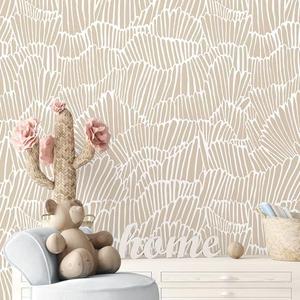 Guvana Beige Peel and Stick Wallpaper Boho Beige and White Contact Paper Modern Striped Self Adhesive Waterproof Wall Paper for Bathroom Bedroom Decor Removable Temporary Rv Wallpaper Roll 17.3"×118"