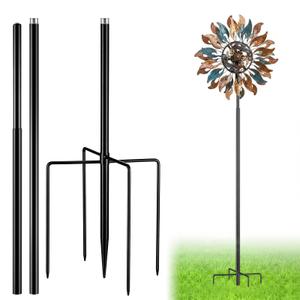 LEIFIDE Black 72" h Replacement Pole for Large Wind Spinner, Windmill Replacement Parts, Three-Part Composition, 22mm Thicker Tube, Easy Assembly for Large Metal Wind Spinner (5 Prongs Base)