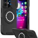 iPhone 17 Case with Camera Cover & Ring Holder, 6.3" Rugged Shockproof Military-Grade Case for 17, Slim Rugged Protection with Sliding Camera Lens Cover & Stand Grip for Apple iPhone 17-Black
