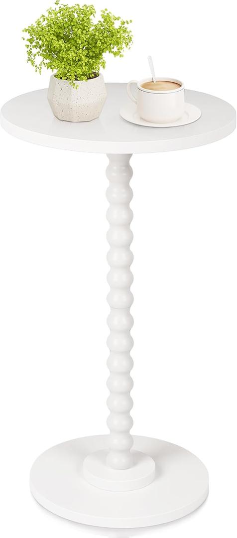 Round Side Table, Small End Table for Small Spaces, Modern Accent Table with Solid Wood Leg, Easy Assembly for Living Room, Bedroom, Corners, and Office (White)