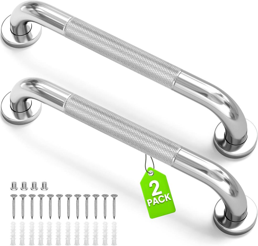 Grab Bars for Bathtubs and Showers 2 Pack,16 Inch Anti-Slip Shower Grab Bars for Seniors, Stainless Steel Shower Handle, Safety Wall Grab Bars for Elderly and Handicap (Silver)