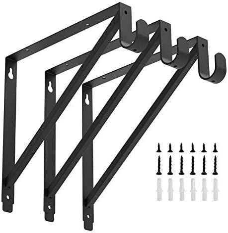Heavy Duty Closet Rod & Shelf Brackets Clothes Hanger Pole Support Bracket Black 3 Pack